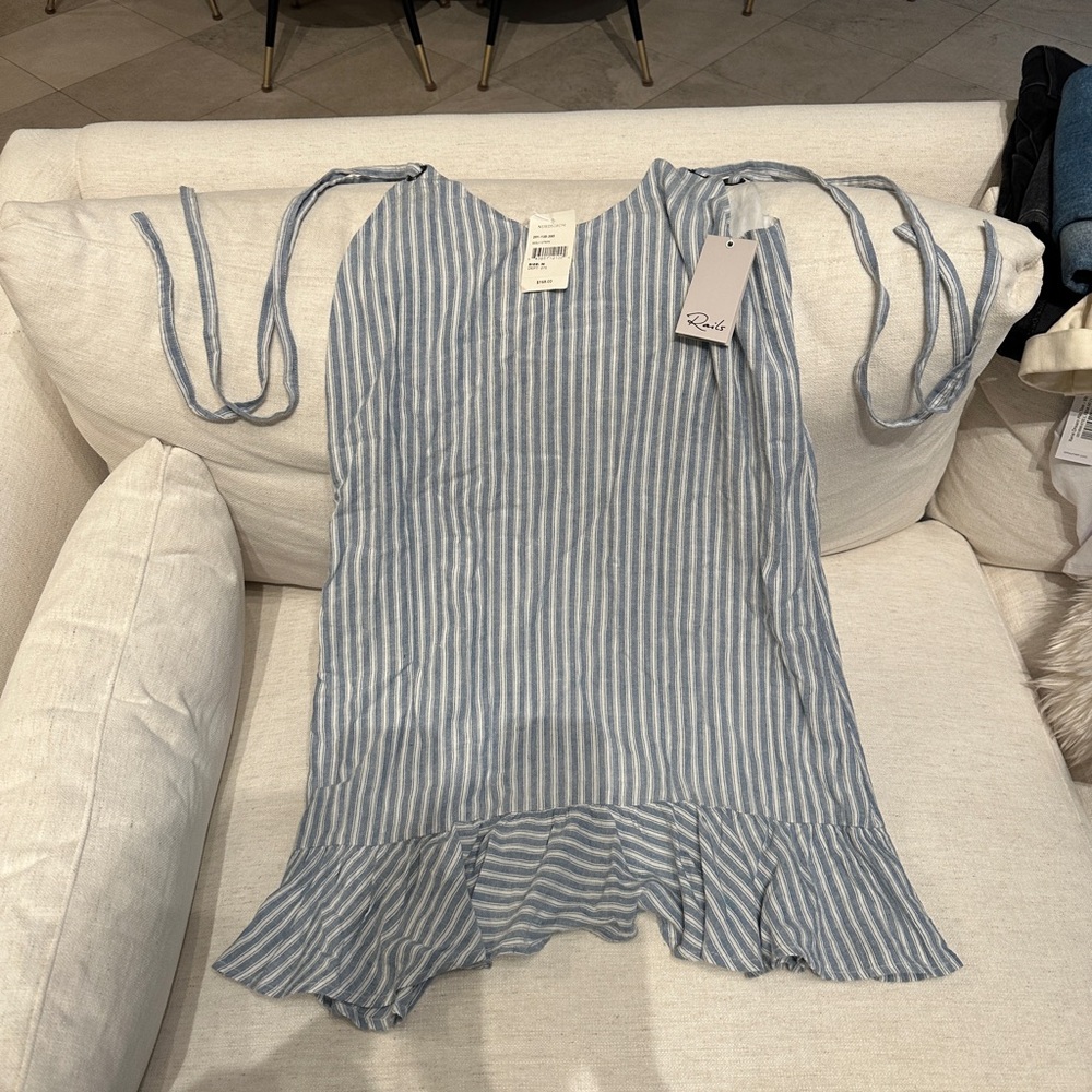 Rails Sicily Stripe Blue and White Striped Dress with Ruffle Hem